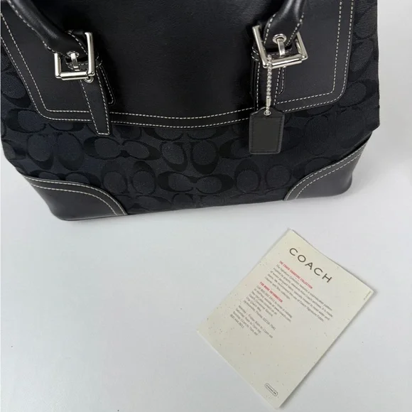 Coach Black Signature Canvas & Leather Satchel Tote Bag | Classic Logo - Picture 7 of 7